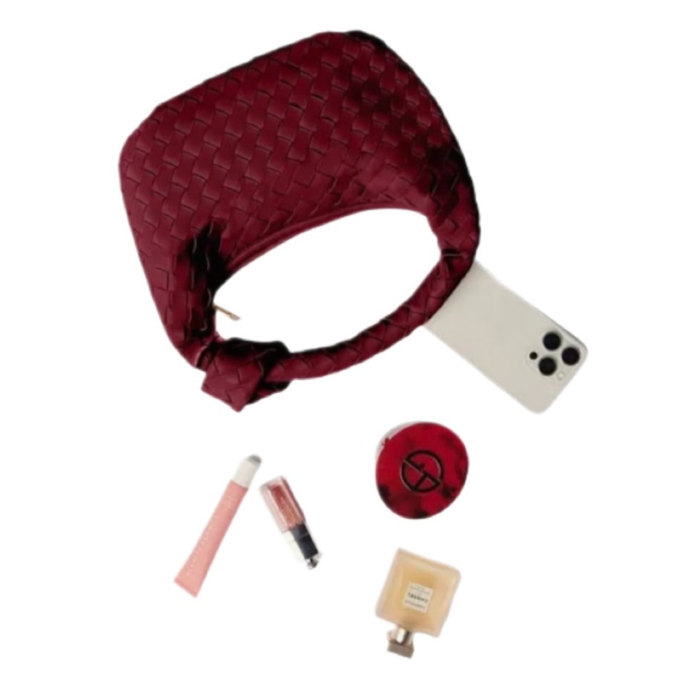 Women's Burgundy Knotted Woven Hobo Bag - Picture 2 of 12